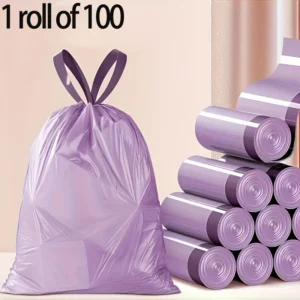 Purple Drawstring Trash Bags 100-Pack Thick Leak-Proof Disposable Garbage Bags for Kitchen Bathroom Home Trash Cans